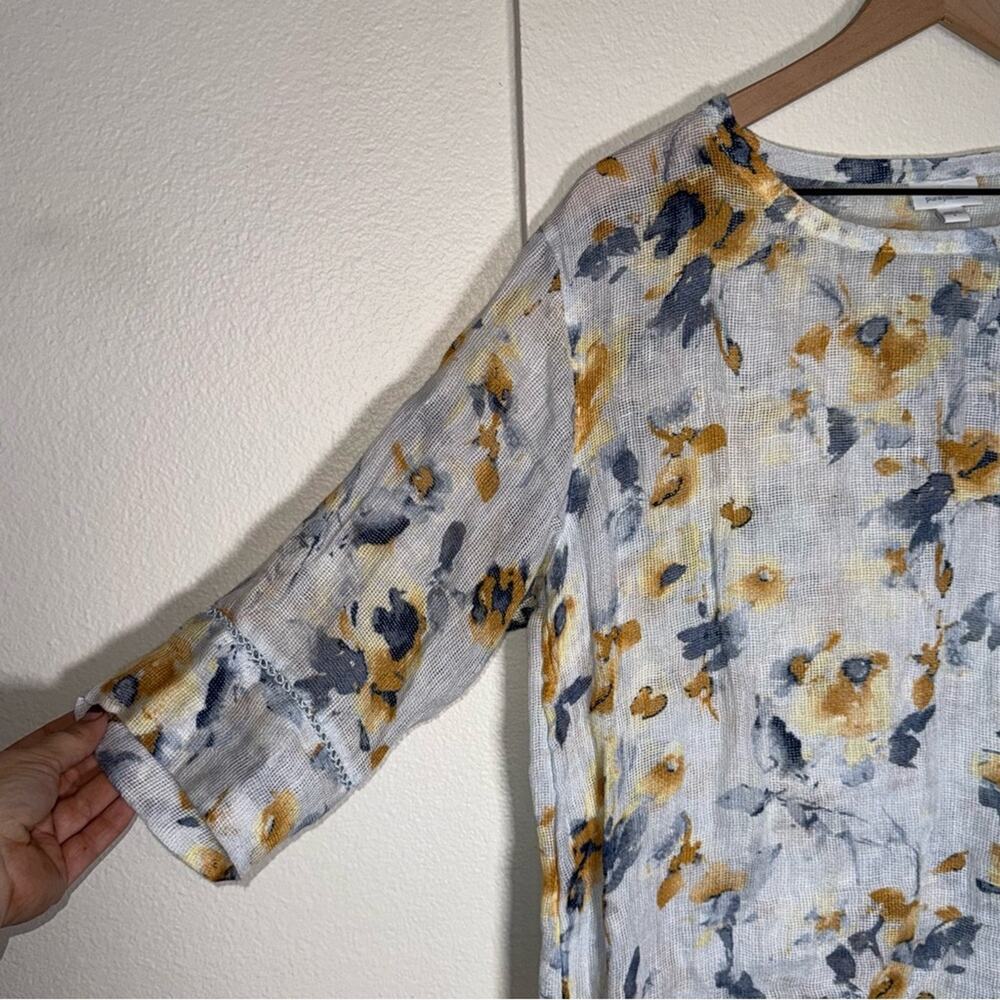 J. JILL sheer linen flowy floral lightweight coastal cottage core blouse S - Picture 3 of 5